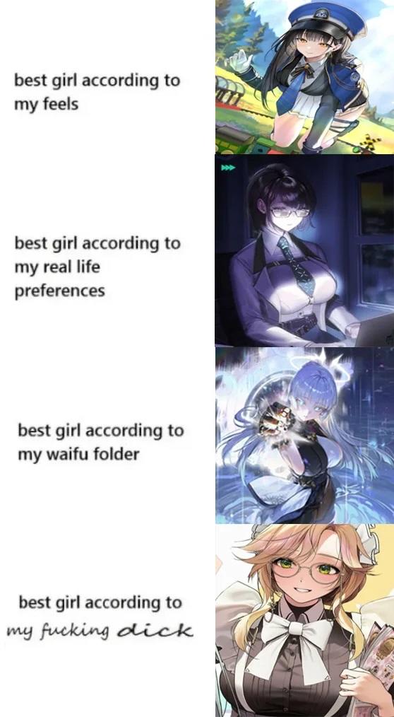 best girl according to my feels best girl according to my real life preferences best girl according to my waifu folder best girl according to my f------ d---