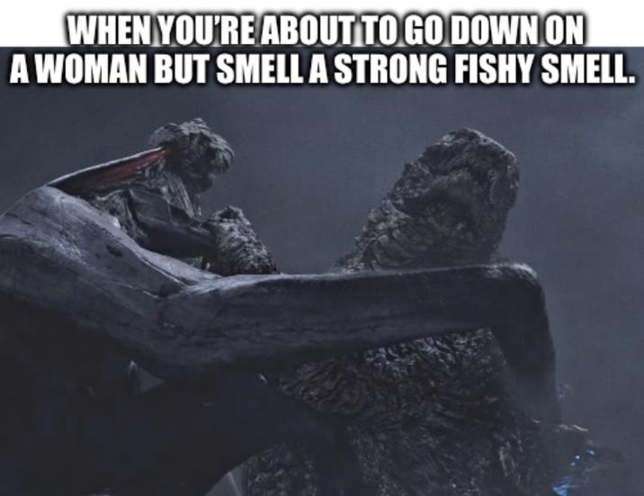WHEN YOU'RE ABOUT TO GO DOWN ON A WOMAN BUT SMELL A STRONG FISHY SMELL.