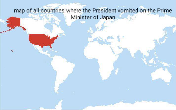 map of all countries where the President vomited on the Prime Minister of Japan