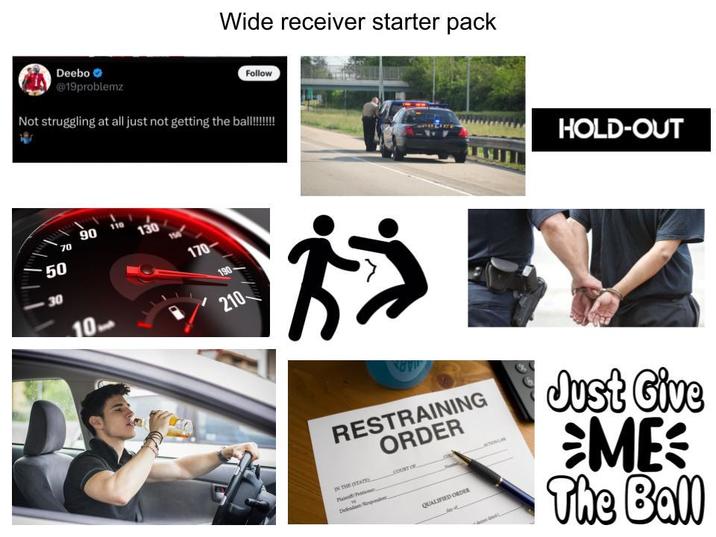 Wide receiver starter pack Deebo @19problemz Follow Not struggling at all just not getting the ba!!!!!!!!!! 50 30 90 110 70 130 170- 190- 210- 方 HOLD-OUT RESTRAINING ORDER IN THE STATE) Paint Defendant Responde COURT OF QUALIFIED ORDER Just Give ME The Ball