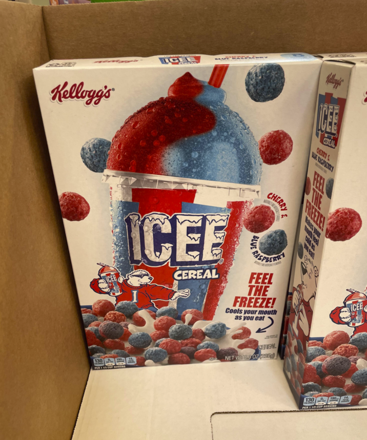 Kellogg's® ICEE GEREAL BLUE RAS SAUR Kellogg's® ICEE CEREAL 130 0, SAT FAT 190 PER 1 1/3 CUP SERVING BLUE CEREAL CHERRY& HAVE RASPBERRY CHERRY THE 3 mouth feel cold as Makes your You ear! RASPBERRY FEEL THE FREEZE! Cools your mouth as you eat CEREAL UD NET WT83 OZ (235g) ICEE 130 0, 190 14 SAT FAT PER 1 1/3 CUP SERVING