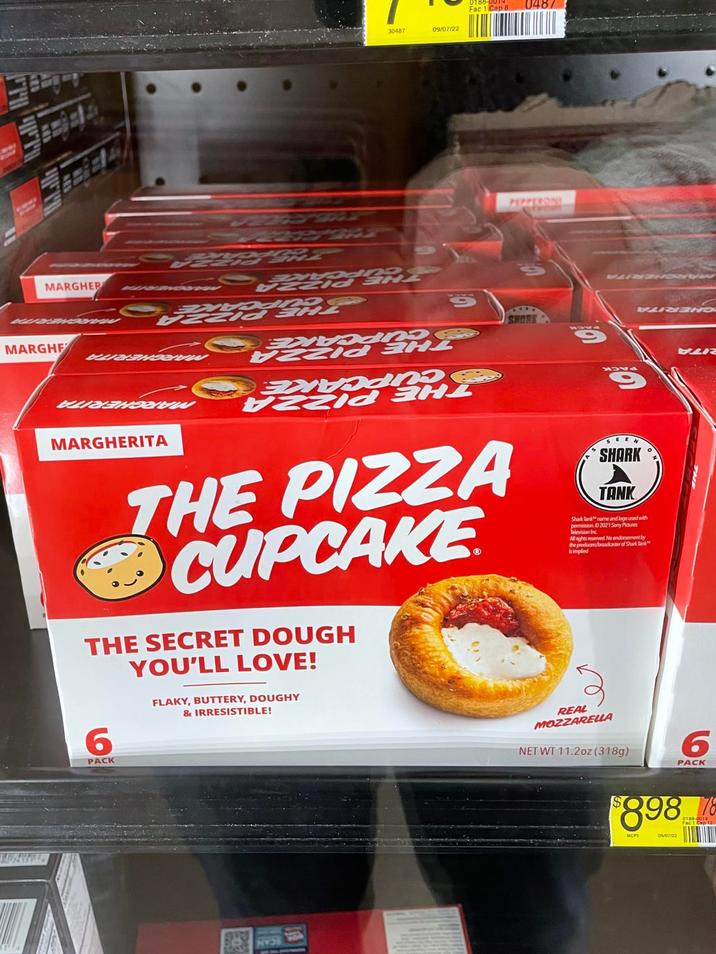 MARGHER MARGHF VZZIid H 30487 09/07/22 Fac 1 Cap 8 0487 PECPERONT SHORK MANENO VAIZGHDADE BLIDEWODOW MARGHERITA pd THE PIZZA CUPCAKE THE SECRET DOUGH YOU'LL LOVE! 6 PACK FLAKY, BUTTERY, DOUGHY & IRRESISTIBLE! 9 7212 SHARK TANK Shark Tank name and logo used with permission 02021 Sony Pictures Television Inc All rights reserved. No endorsement by the produces broadcaster of Shark Tank is implied REAL MOZZARELLA NET WT 11.2oz (318g) 6 PACK $898 18 MCPS 09/07/22