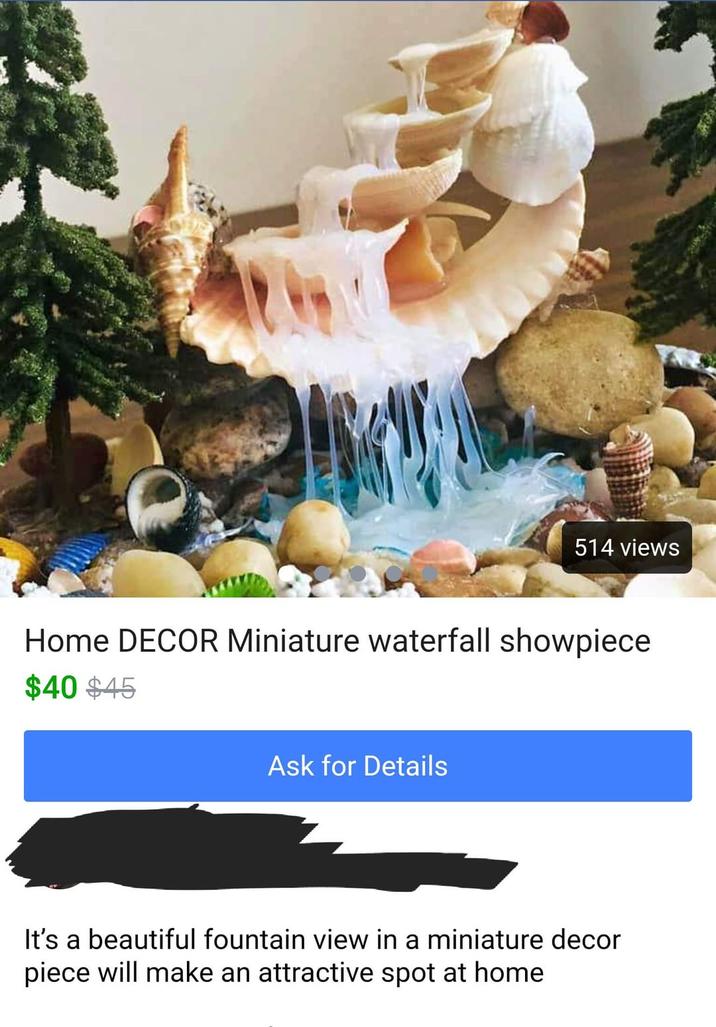 514 views Home DECOR Miniature waterfall showpiece $40 $45 Ask for Details It's a beautiful fountain view in a miniature decor piece will make an attractive spot at home
