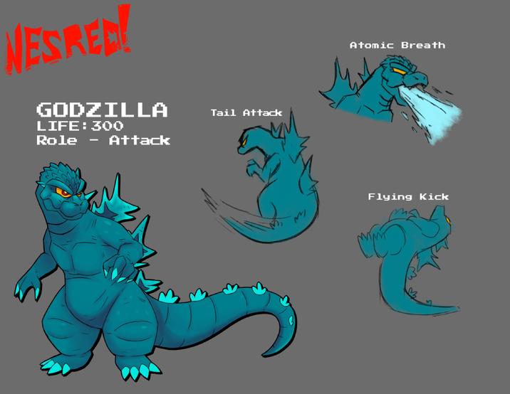 NESRED GODZILLA LIFE: 300 Role - Attack Tail Attack Atomic Breath Flying Kick