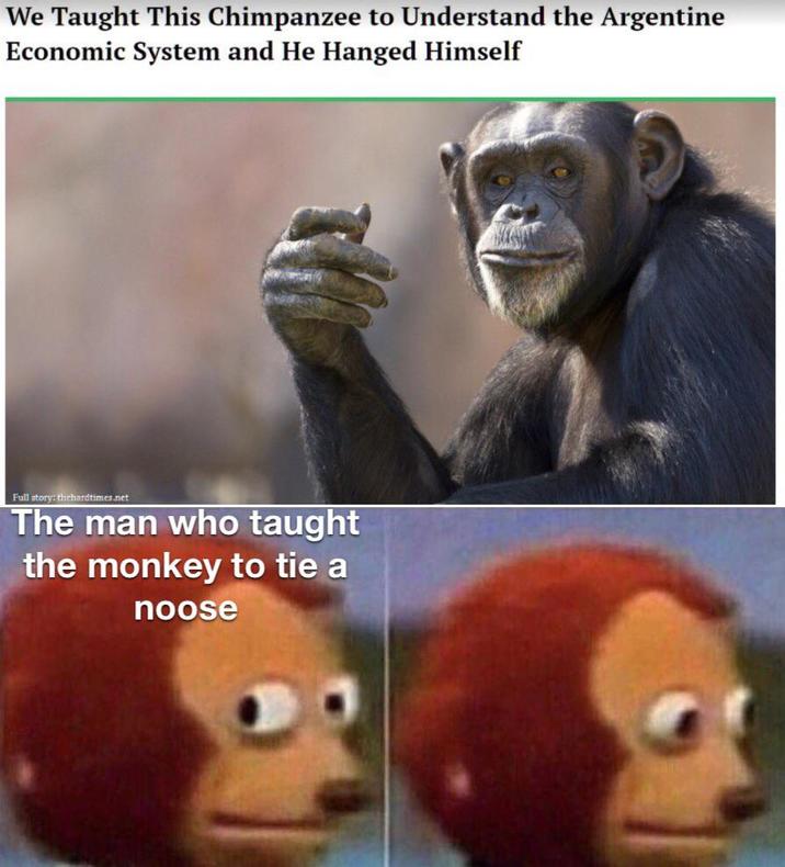 An awkward monkey puppet meme. The meme is about the man who taught a chimp to tie a noose.