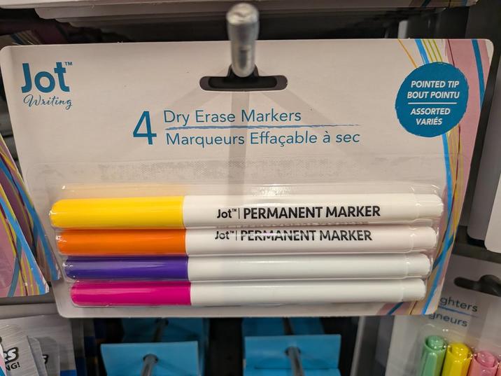 Jot Writing 4 Dry Erase Markers Marqueurs Effaçable à sec POINTED TIP BOUT POINTU ASSORTED VARIÉS ทะ NG! Jot PERMANENT MARKER Jot" PERMANENT MARKER ghters neurs
