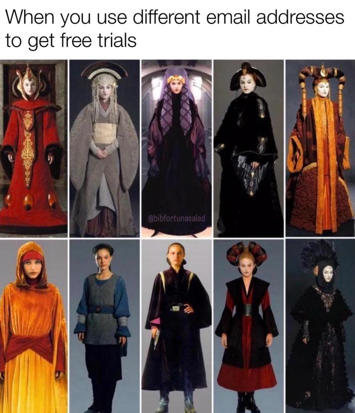 When you use different email addresses to get free trials @bibfortunasalad
