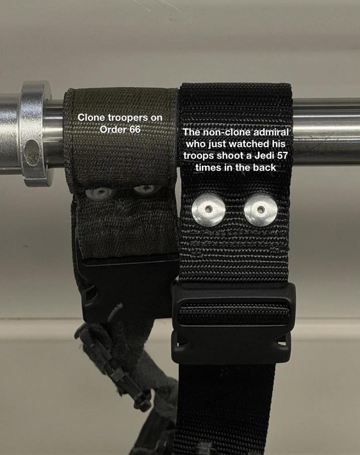 Clone troopers on Order 66 The non-clone admiral who just watched his troops shoot a Jedi 57 times in the back