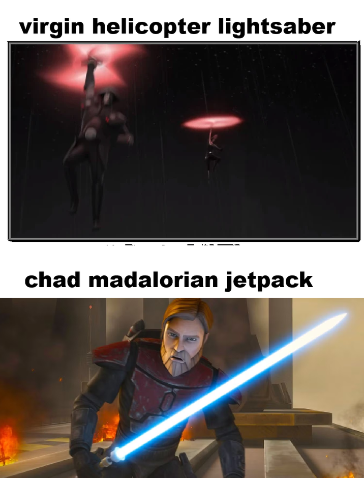 virgin helicopter lightsaber chad madalorian jetpack