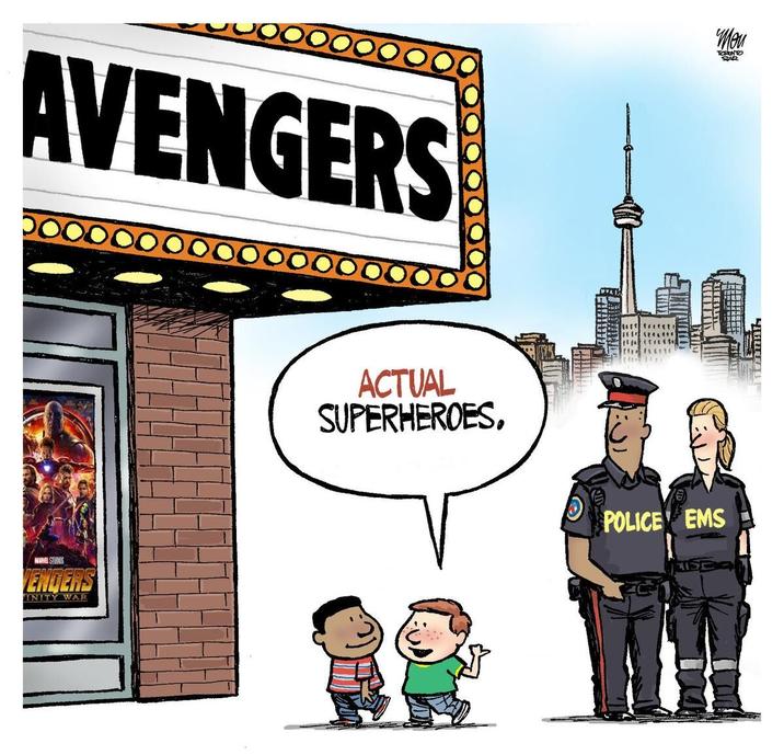 AVENGERS MARVEL STUDIOS ENGERS INITY WAR ACTUAL SUPERHEROES, MYA Mon TORENTO STAR POLICE EMS