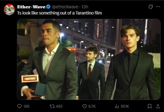 Ether-Wave @etherXwave - 13h Ts look like something out of a Tarantino film о 0 186 465 9.7K il 651K