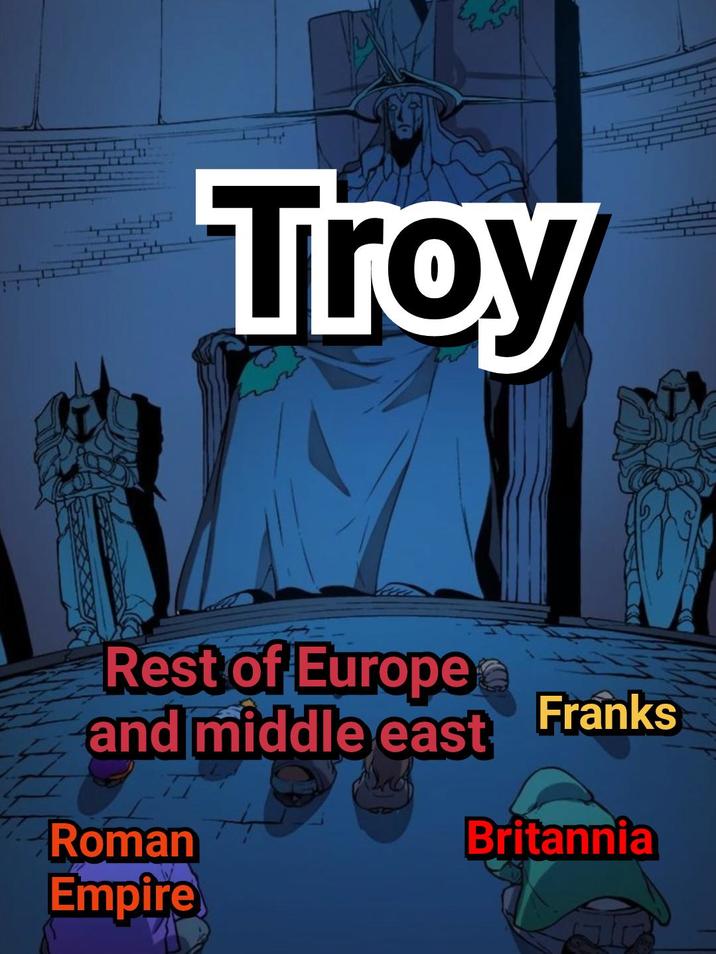 Troy Rest of Europea and middle east Franks Roman Empire Britannia