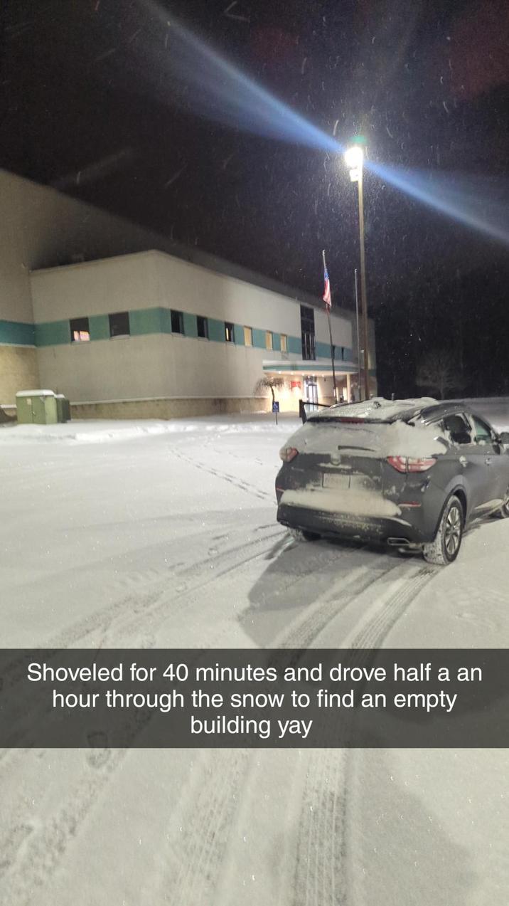 Shoveled for 40 minutes and drove half a an hour through the snow to find an empty building yay