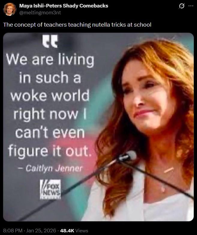 A post reading, "The concept of teachers teaching nutella tricks at school."