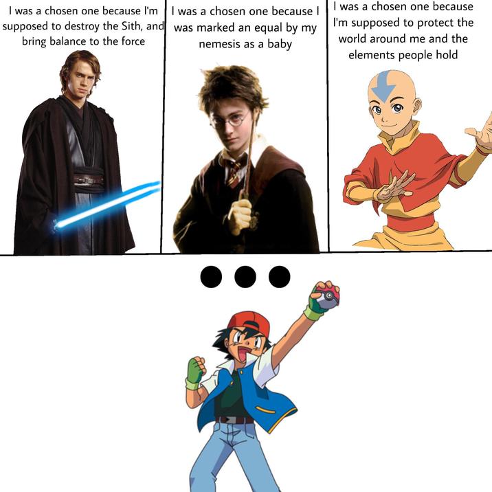 I was a chosen one because I'm supposed to destroy the Sith, and bring balance to the force I was a chosen one because I was marked an equal by my nemesis as a baby I was a chosen one because I'm supposed to protect the world around me and the elements people hold