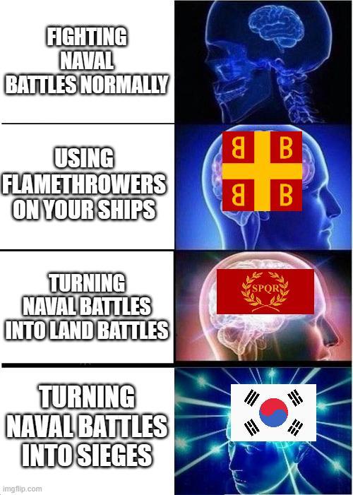 FIGHTING NAVAL BATTLES NORMALLY USING FLAMETHROWERS ON YOUR SHIPS 8 B 8 B TURNING NAVAL BATTLES INTO LAND BATTLES TURNING NAVAL BATTLES INTO SIEGES imgflip.com = SPOR