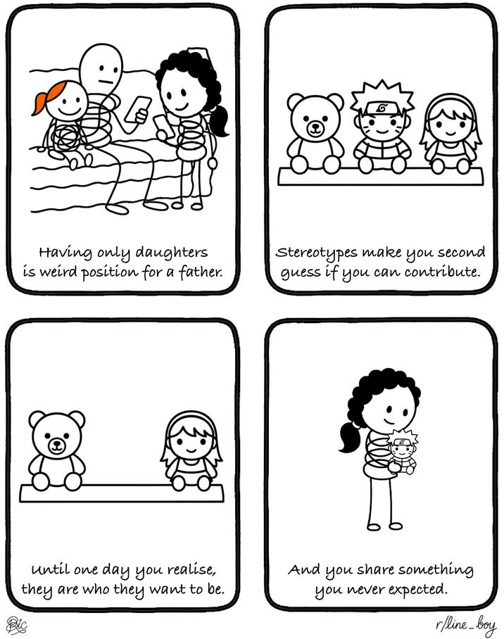 Having only daughters is weird position for a father. Stereotypes make you second guess if you can contribute. until one day you realise, they are who they want to be. Bic And you share something you never expected. r/line_boy