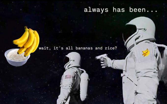 A version of the "always has been":https://knowyourmeme.com/memes/wait-its-all-ohio-always-has-been meme. The meme is about the bananas and rice girl.