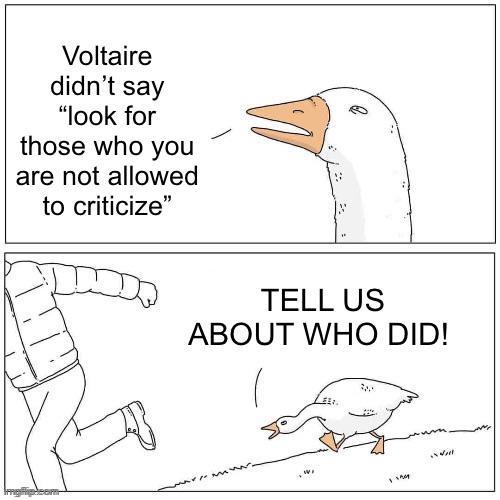 Voltaire didn't say "look for those who you are not allowed to criticize" TELL US ABOUT WHO DID! m