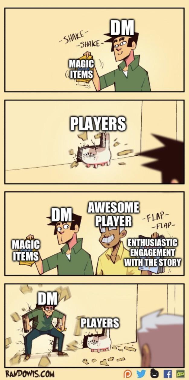 MAGIC ITEMS -SHAKE- -SHAKE- MAGIC ITEMS DM DM PLAYERS AWESOME PLAYER FLAP- -FLAP- ENTHUSIASTIC ENGAGEMENT WITH THE STORY DM PLAYERS RANDOWIS.COM AD