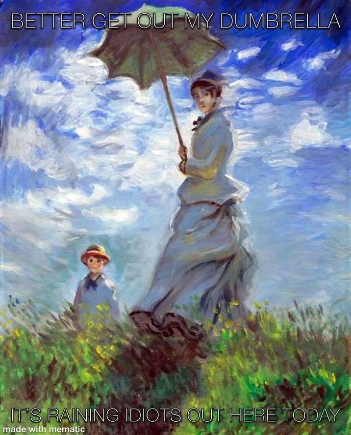 BETTER GET OUT MY DUMBRELLA IT'S RAINING IDIOTS OUT HERE TODAY made with mematic