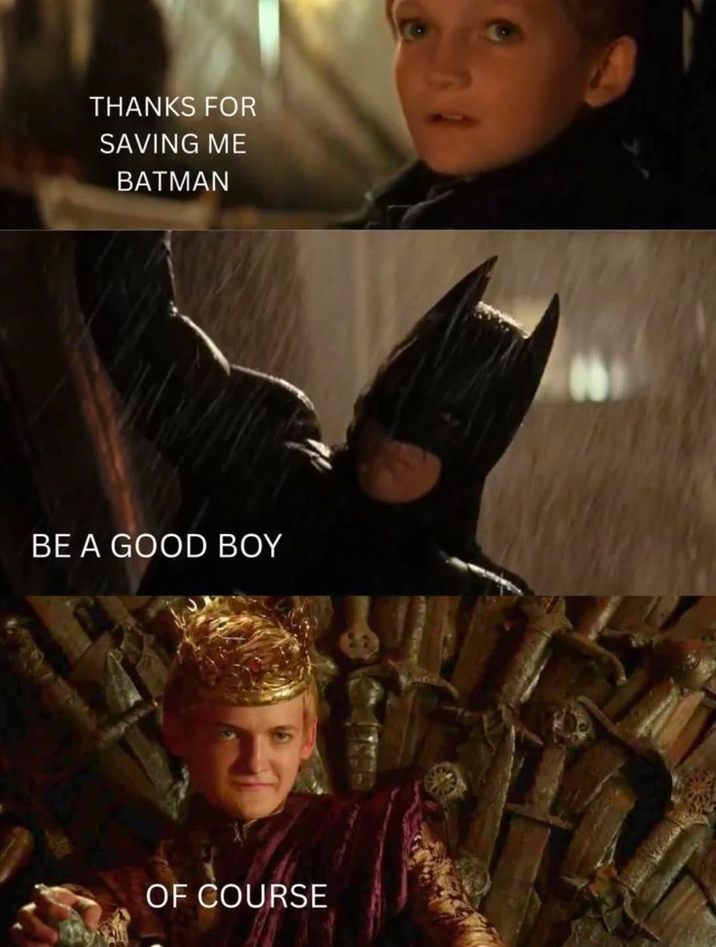 THANKS FOR SAVING ME BATMAN BE A GOOD BOY OF COURSE