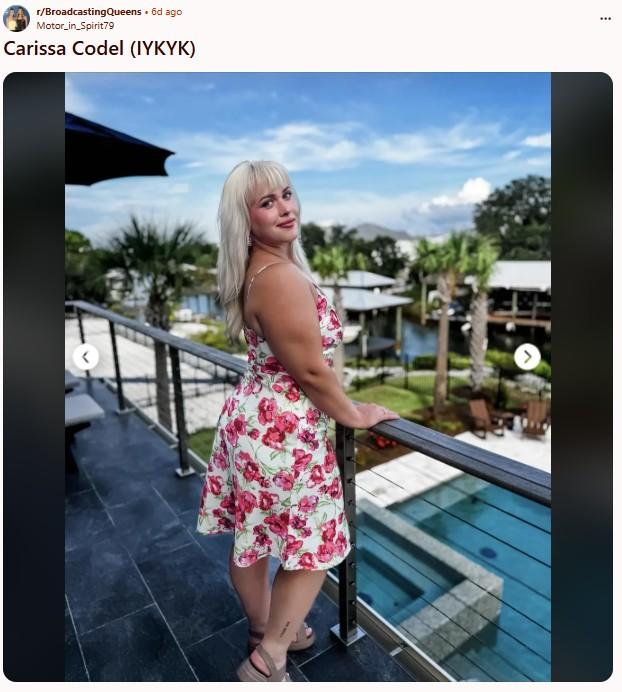 An image of newscaster Carissa Codel. It was posted on the /r/BroadcastingQueens subreddit.