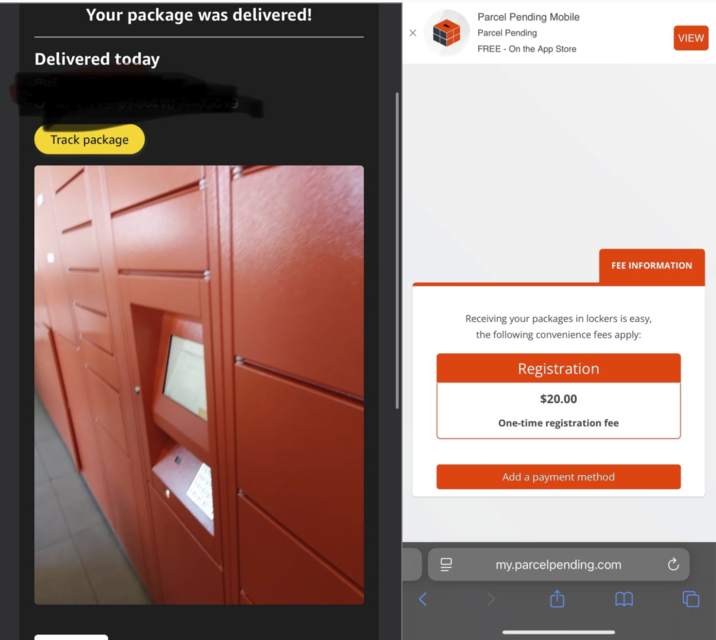 Parcel Pending Mobile VIEW FREE - On the App Store Your package was delivered! Parcel Pending Delivered today Track package FEE INFORMATION Receiving your packages in lockers is easy, the following convenience fees apply: Registration $20.00 One-time registration fee Oli Add a payment method my.parcelpending.com