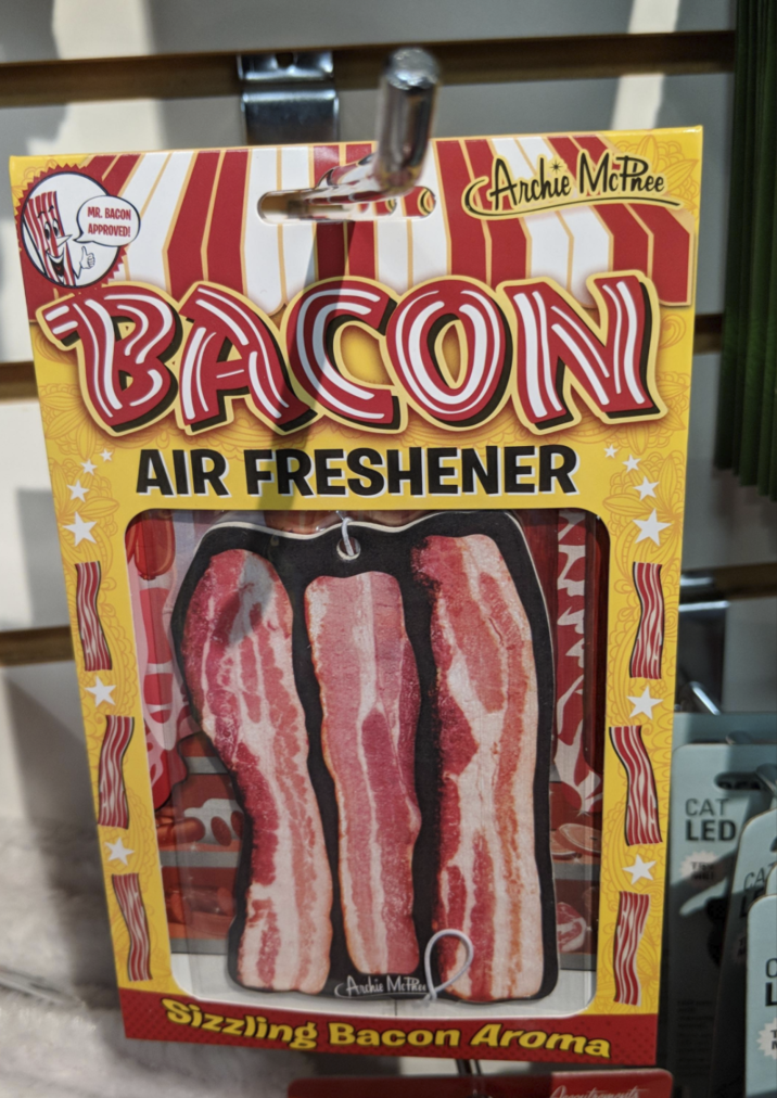 MR. BACON APPROVED! Archie Mothee BACON AIR FRESHENER Archie McPhe Sizzling Bacon Aroma N CAT LED CA