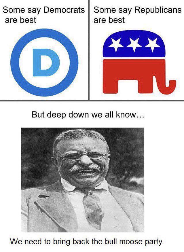 Some say Democrats Some say Republicans are best are best D But deep down we all know... We need to bring back the bull moose party