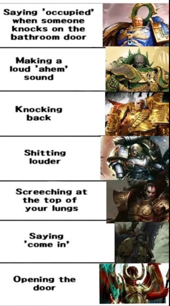 Saying 'occupied' when someone knocks on the bathroom door Making a loud 'ahem' sound Knocking back S------- louder Screeching at the top of your lungs Saying 'come in' Opening the door
