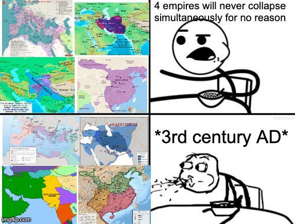 ACE Kushan Empire imgflip.com Thea T 4 empires will never collapse simultaneously for no reason ASSANID EMPIRE *3rd century AD*
