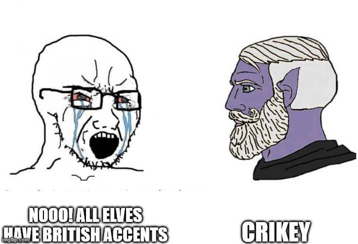 NOOO! ALL ELVES HAVE BRITISH ACCENTS CRIKEY