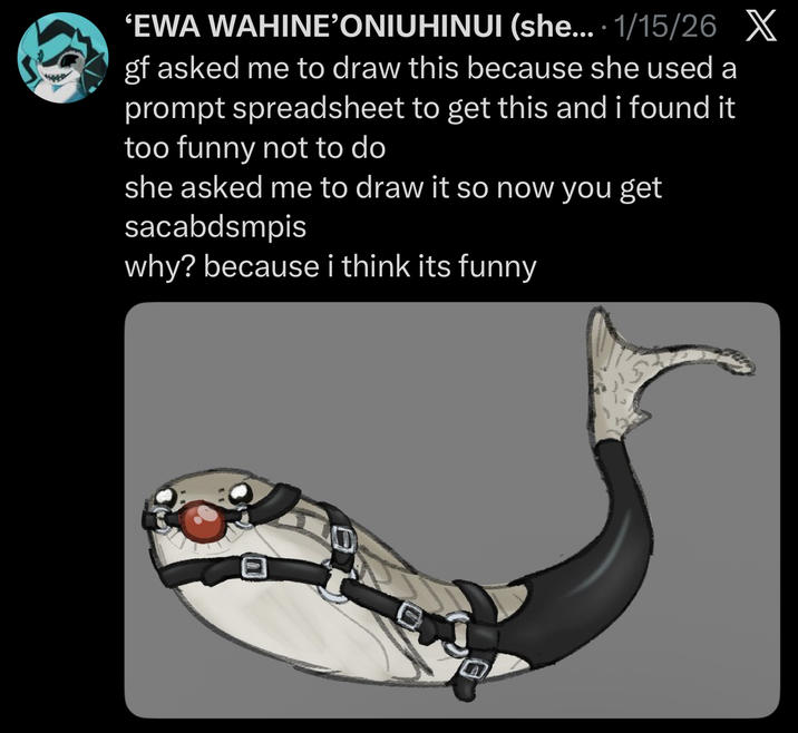 'EWA WAHINE'ONIUHINUI (she.... 1/15/26 X gf asked me to draw this because she used a prompt spreadsheet to get this and i found it too funny not to do she asked me to draw it so now you get sacabdsmpis why? because i think its funny