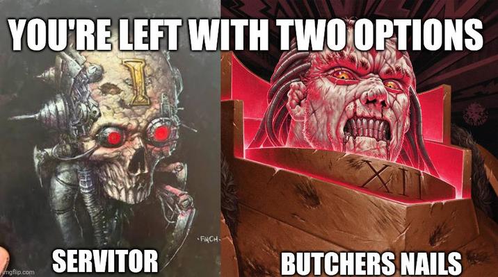 YOU'RE LEFT WITH TWO OPTIONS -FINCH- SERVITOR mgflip.com BUTCHERS NAILS