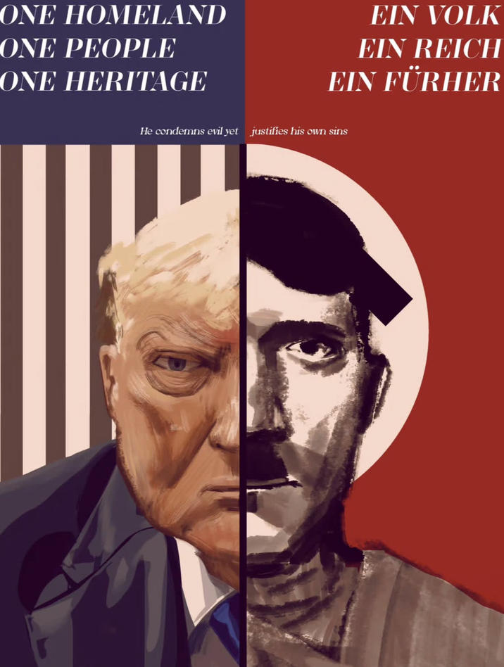 ONE HOMELAND ONE PEOPLE ONE HERITAGE EIN VOLK EIN REICH EIN FÜRHER He condemns evil yet justifies his own sins