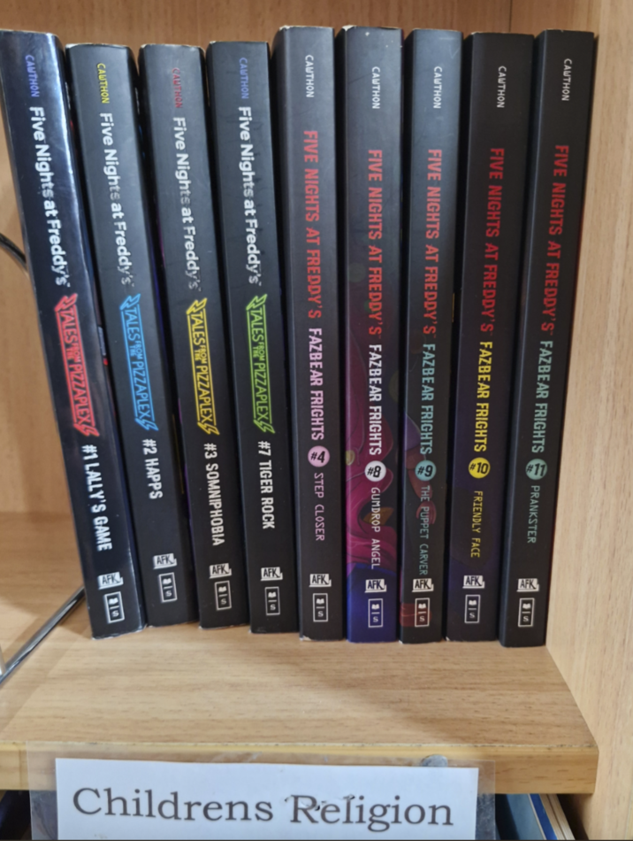 CAWTHON CAWTHON FIVE NIGHTS AT FREDDY'S FAZBEAR FRIGHTS PRANKSTER CAWTHON FIVE NIGHTS AT FREDDY'S FAZBEAR FRIGHTS FRIENDLY FACE CAUTHON FIVE NIGHTS AT FREDDY'S FAZBEAR FRIGHTS THE PUPPET CARVER FIVE NIGHTS AT FREDDY'S FAZBEAR FRIGHTS GUMDROP ANGEL CAUTHON FIVE NIGHTS AT FREDDY'S FAZBEAR FRIGHTS STEP CLOSER CAUTHON Five Nights at Freddy's TALES PIZZAPLEX #7 TIGER ROCK CANTHON Five Nights at Freddy's TALES PIZZAPLEX #3 SOMNIPHOBIA CAWTHON Five Nights at Freddy's TALES PIZZAPLEX #2 HAPPS CAUTHON Five Nights at Freddy's TALES PIZZAPLEX #1 LALLY'S GAME D AFK AFK Childrens Religion