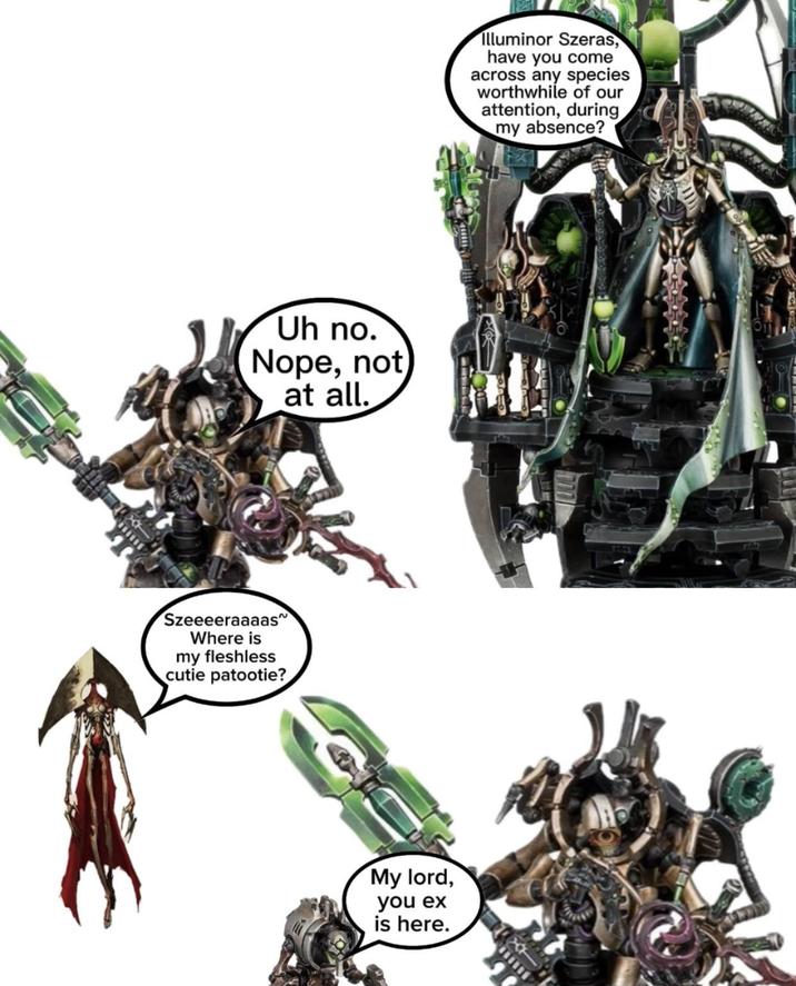 Uh no. Nope, not at all. Szeeeeraaaas Where is my fleshless cutie patootie? My lord, you ex is here. Illuminor Szeras, have you come across any species worthwhile of our attention, during my absence?