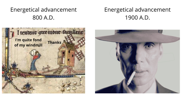 Energetical advancement 800 A.D. I tentent gtre mone facollent I'm quite fond of my windmill Thanks Energetical advancement 1900 A.D.