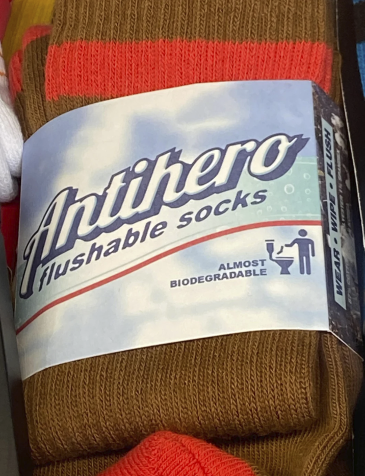 Antihero flushable socks ALMOST BIODEGRADABLE حب WEAR WIPE FLUSH