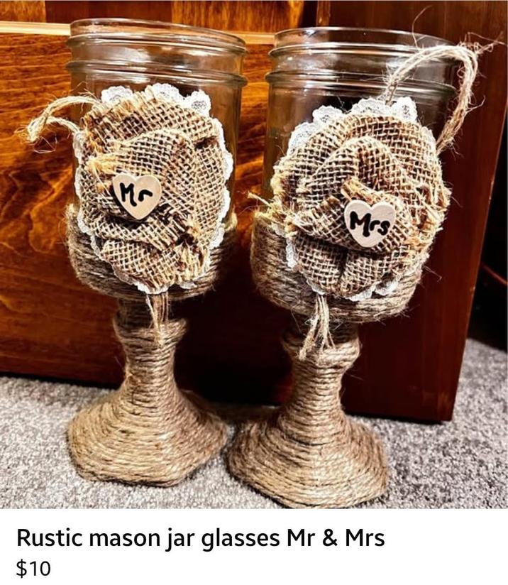 Mrs Rustic mason jar glasses Mr & Mrs $10