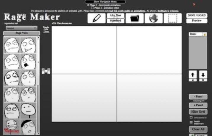 Rage Maker Page View 131 Show Nevription Me dd the nations As always, back Abby flot Standard SAVE/LOAD Preview Best A4 Panel Panel Hide Grid POWER FACE Clear All