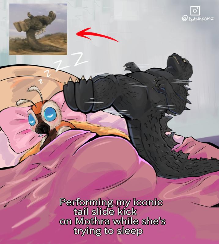Z で Z Performing my iconic tail slide kick on Mothra while she's trying to sleep @Godzilla KOMO1