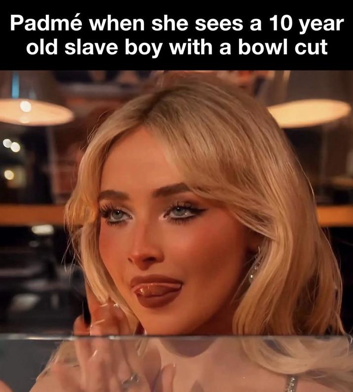 Padmé when she sees a 10 year old slave boy with a bowl cut