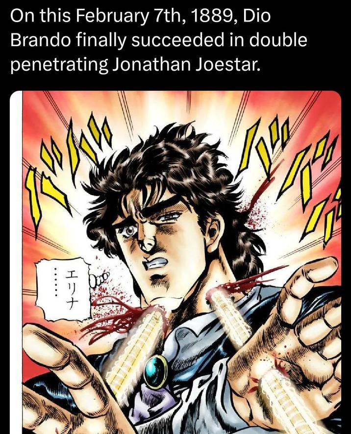 On this February 7th, 1889, Dio Brando finally succeeded in double penetrating Jonathan Joestar. エリナ