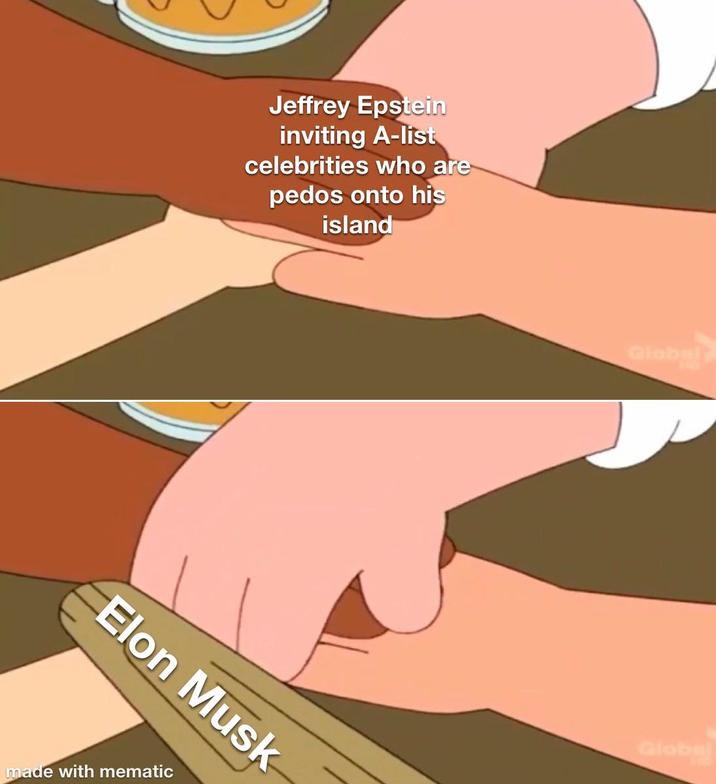Jeffrey Epstein inviting A-list celebrities who are pedos onto his island Elon Musk made with mematic Global Global