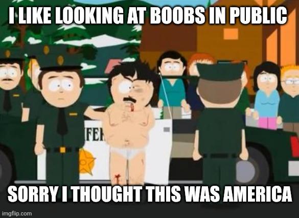 I LIKE LOOKING AT BOOBS IN PUBLIC FE SORRY I THOUGHT THIS WAS AMERICA imgflip.com