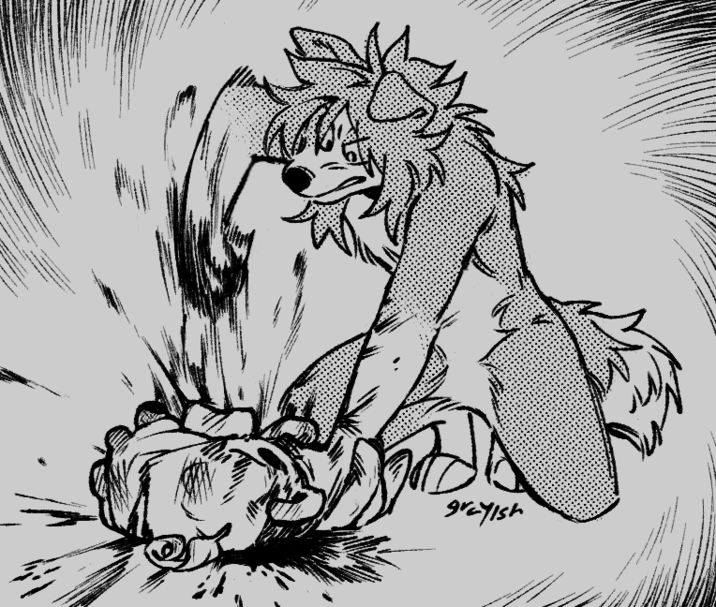 A piece of art showing a furry beating Discord's Wumpus to death. The post was made after Discord announced worldwide age verification.