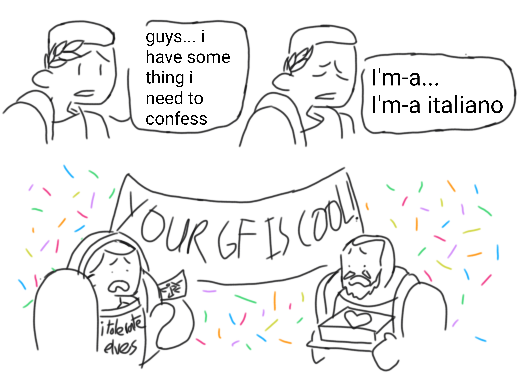 guys... i have some thing i need to confess I'm-a... I'm-a italiano YOUR GF IS COOL!.. i tolerate elves