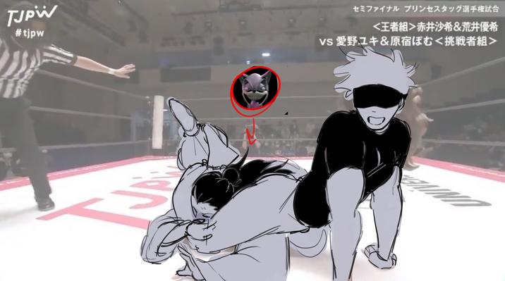 TJPW #tjpw セミファイナル プリンセスタッグ選手権試合 <王者組>赤井沙希&荒井優希 VS 愛野ユキ & 原宿ぽむ <挑戦者組>